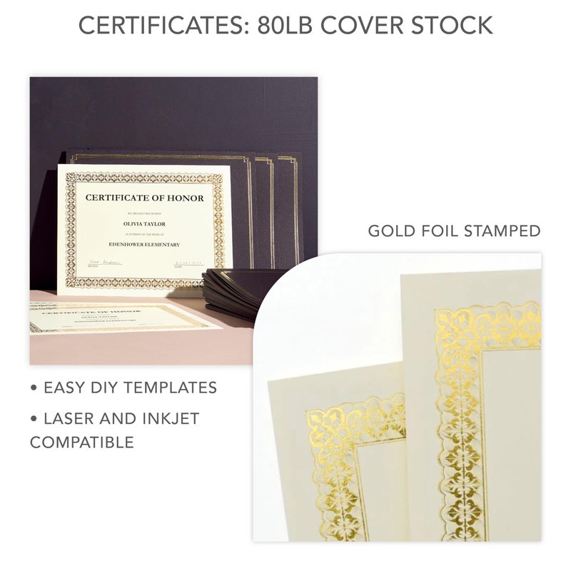 Gartner Studios Certificate Kit, 60 Black Certificate Holders and 60 Gold Foil Certificate Papers, Gold Foil Certificates and Black Certificate Holders Kit (54514) - Image 4
